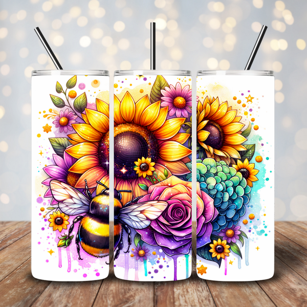 Floral Bee Design 20 oz. tumbler