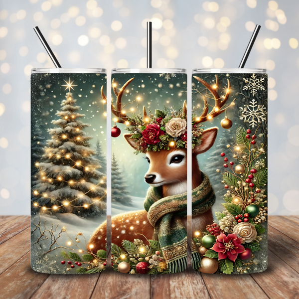 Christmas deer with scarf and flowers 20 oz. tumbler