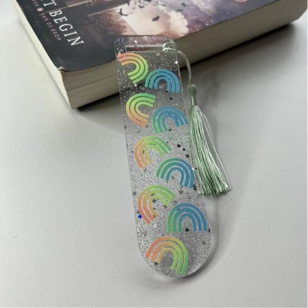 Regenboog bladwijzer oranje-geel-groen-blauw met glitter