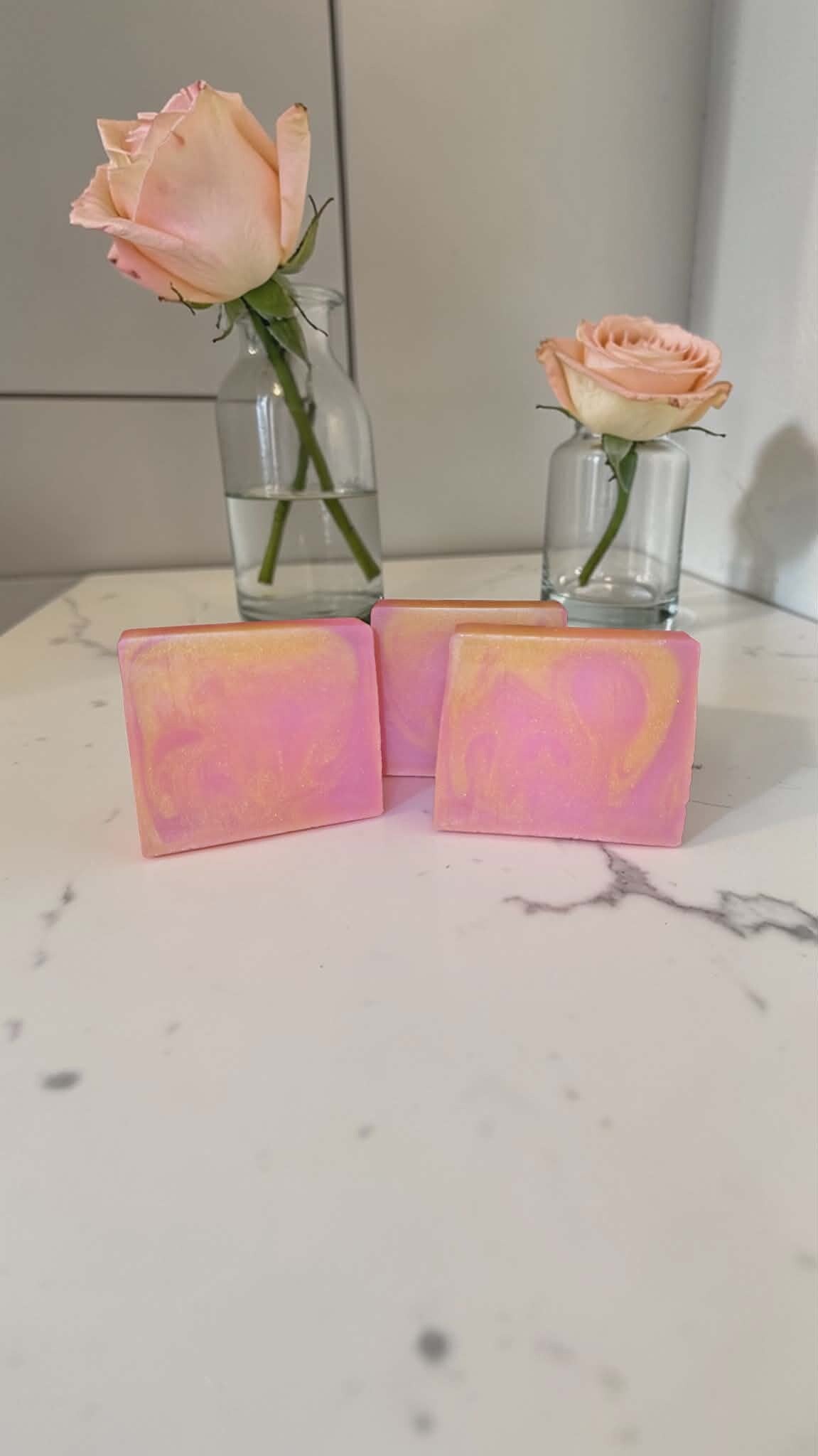 Charlotte’s Pink Cloud – Peach & Pink Floral‑Vanilla Swirl Soap Bar 100g
