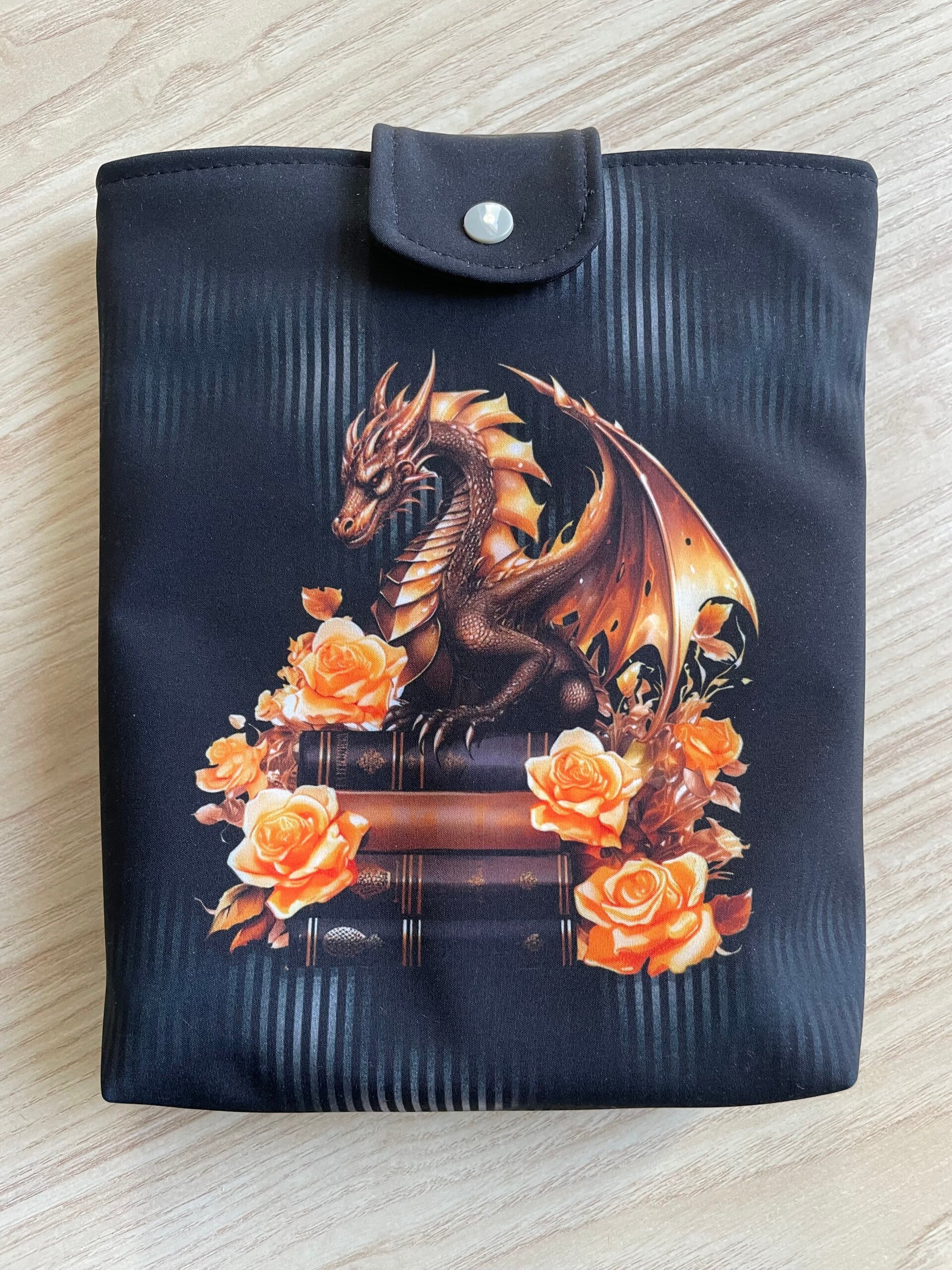 Buchtasche Drache mit Blumen , mit Druckverschluß
