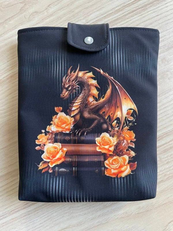 Buchtasche Drache mit Blumen , mit Druckverschluß