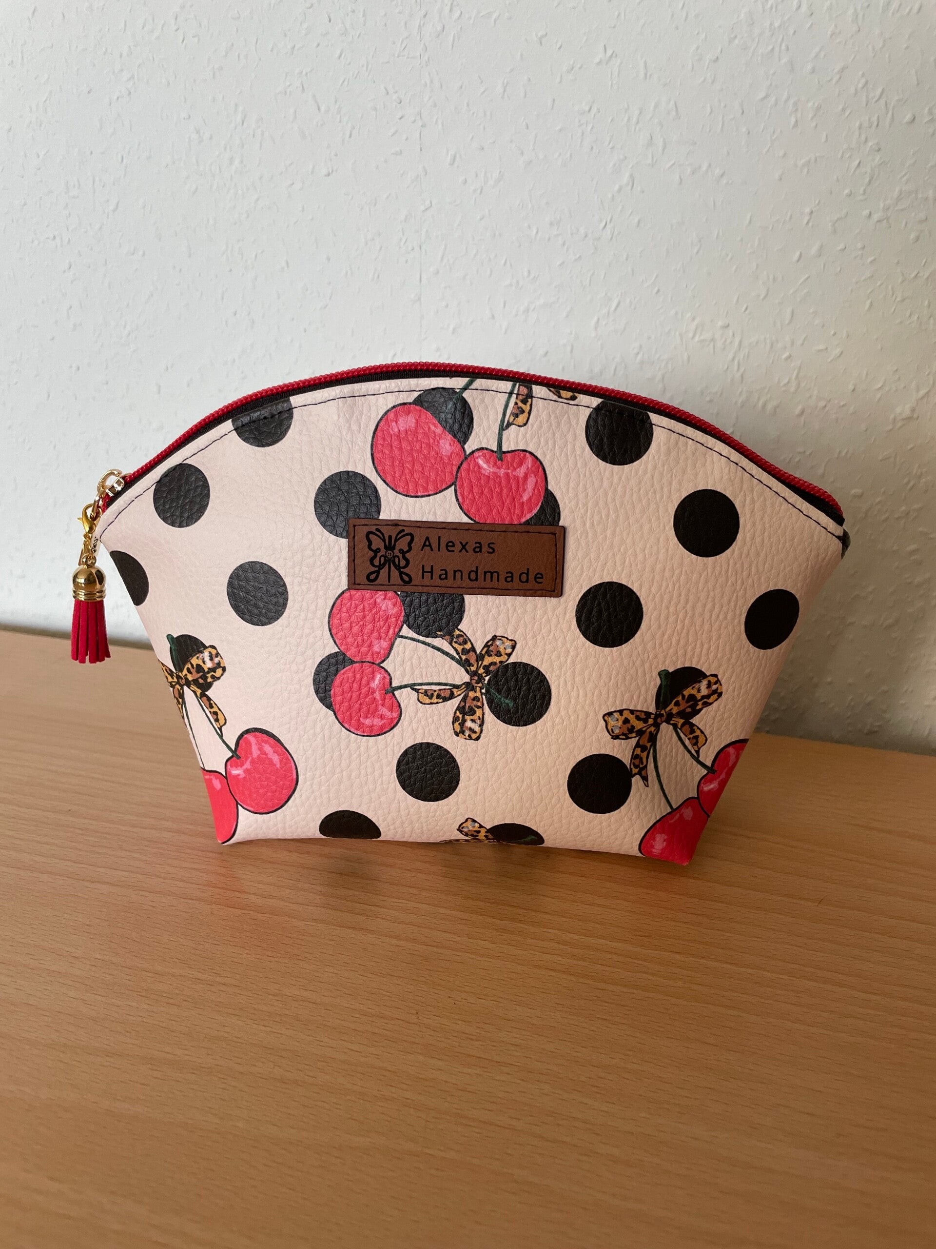 Kosmetiktasche mit Kirsch/Leo Kunstleder