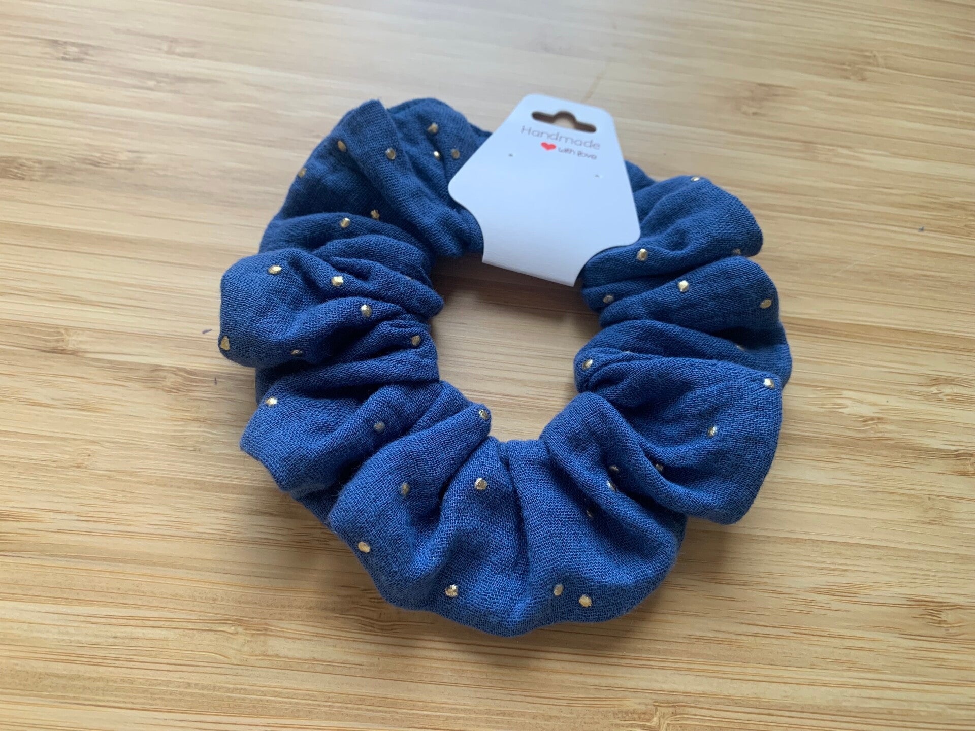Scrunchie blau mit goldenen Punkten