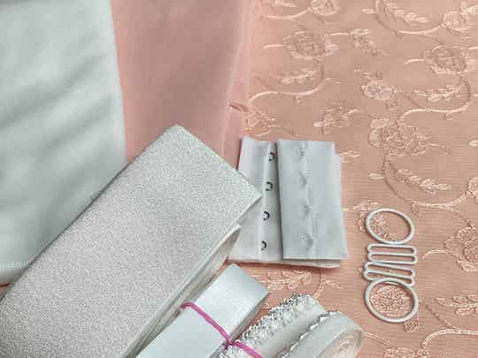 Peach and white embroidered Loftus bralette by cashmerette