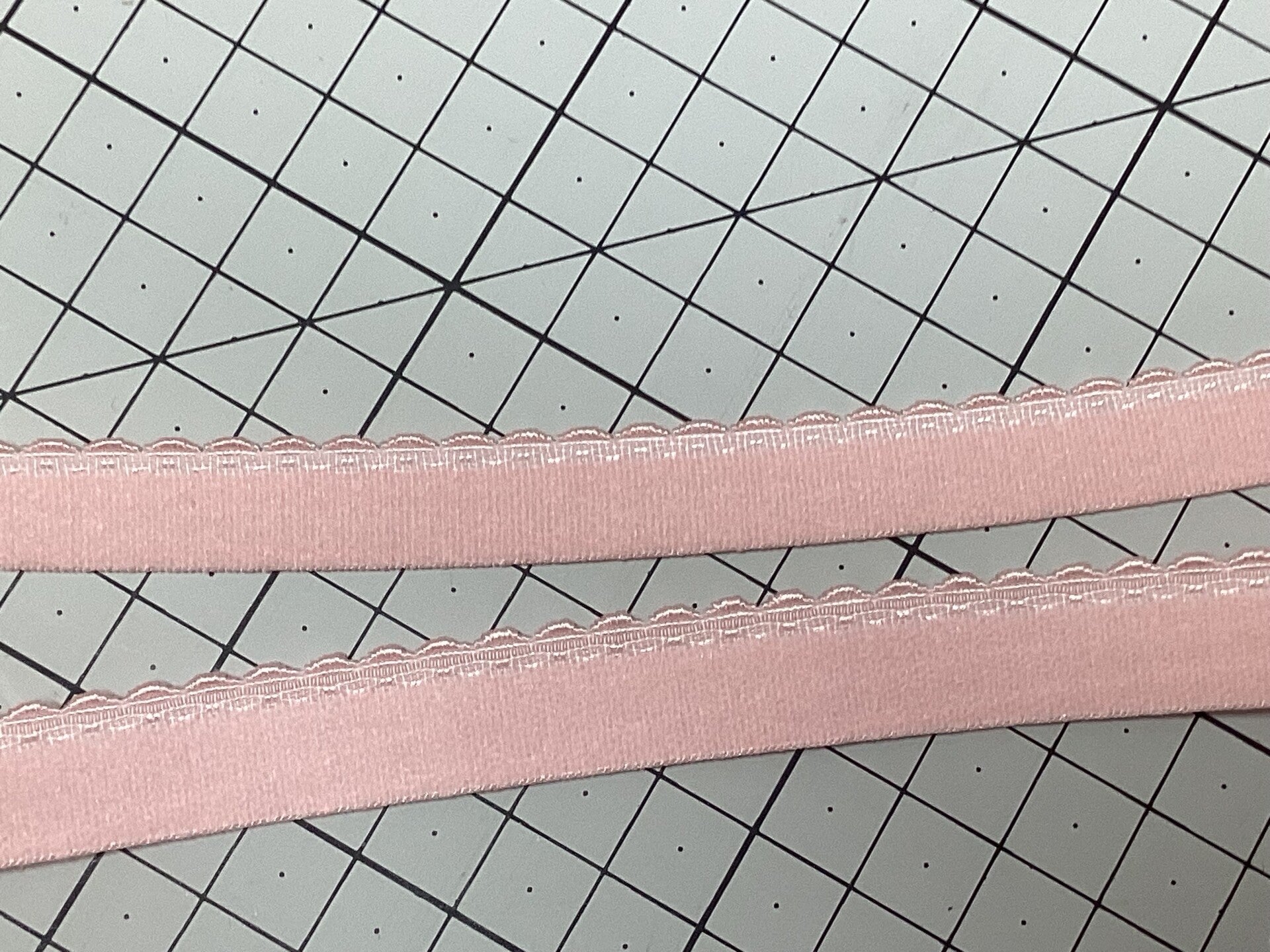 Plush scolloped edge soft pink elastic