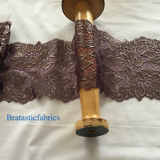 Plum and gold guipure lace