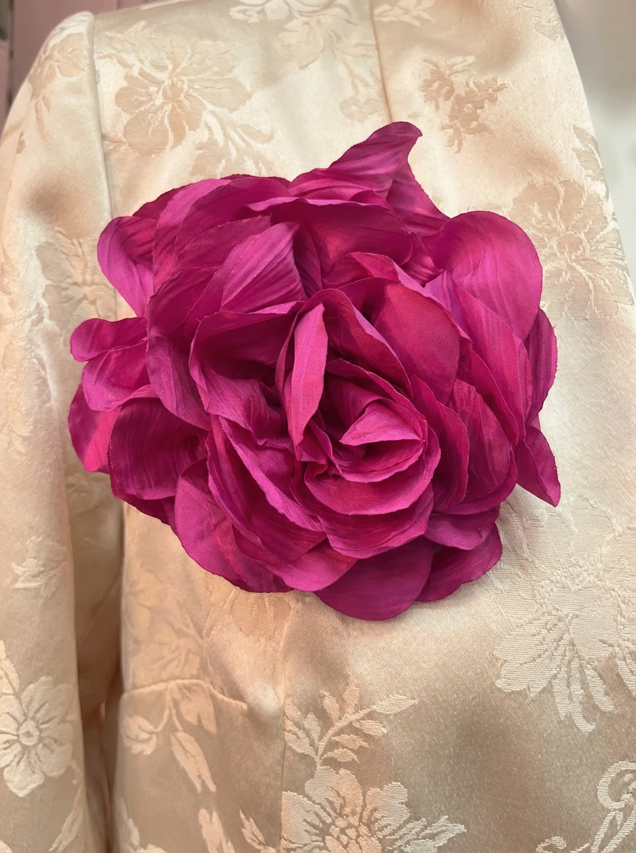 Oversized Magenta Silk Flower Brooch – Large Fuchsia 3D Floral Pin for Blazers & Dresses