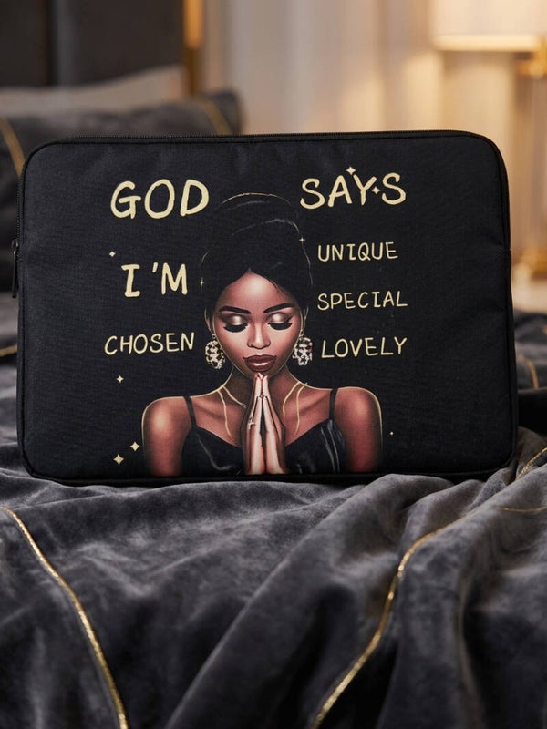 "God Says I Am" Afrocentric Laptop Sleeve – Inspirational Christian Laptop Bag for Women