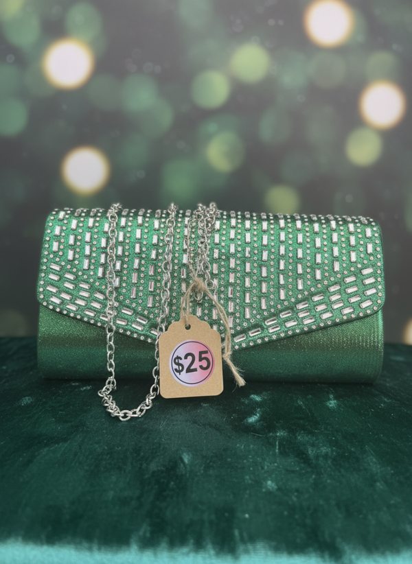 Sparkly Green Emerald Rhinestone Purse