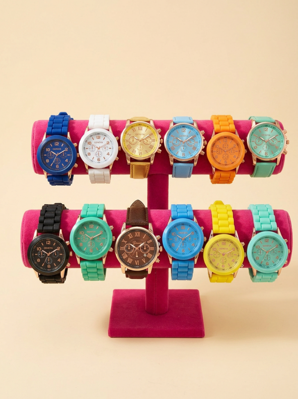 Geneva Luxury-Look Silicone & Leather Watch Collection – Vibrant $10 Fashion Timepieces