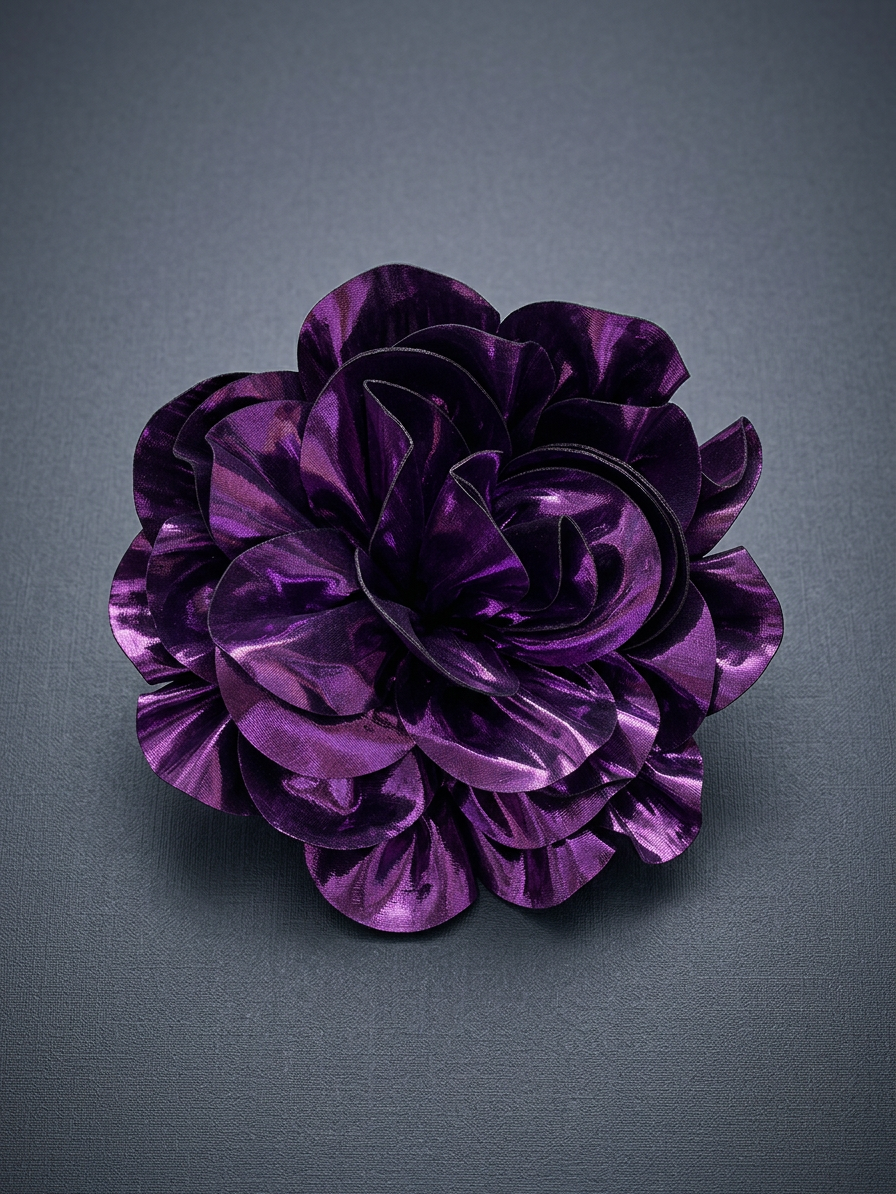 Metallic Royal Purple Flower Brooch – Large 3D Amethyst Shimmer Petal Lapel Pin