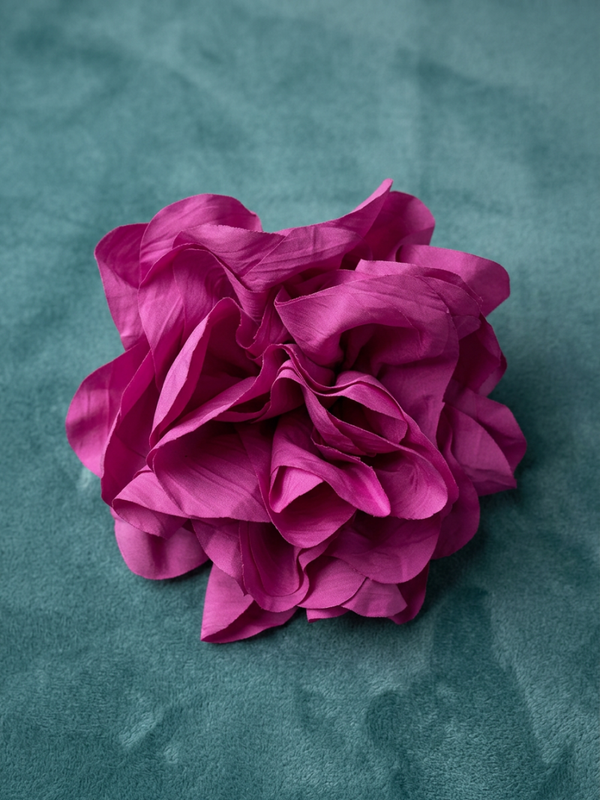 Vibrant Magenta Ruffled Flower Brooch – Oversized Fuchsia 3D Fabric Floral Pin