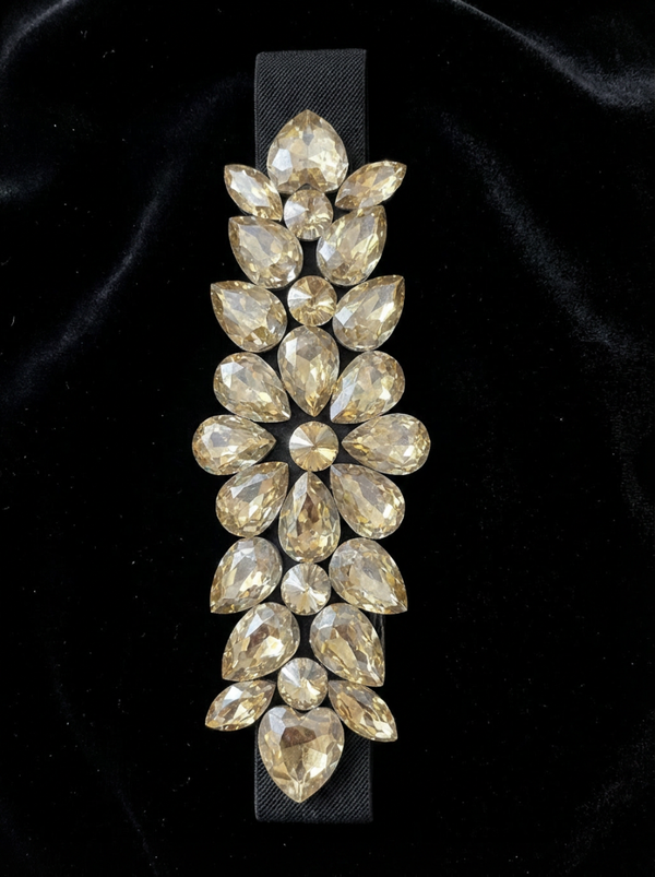 Champagne Crystal Statement Headband – Art Deco Rhinestone Hair Wrap with Elastic Band