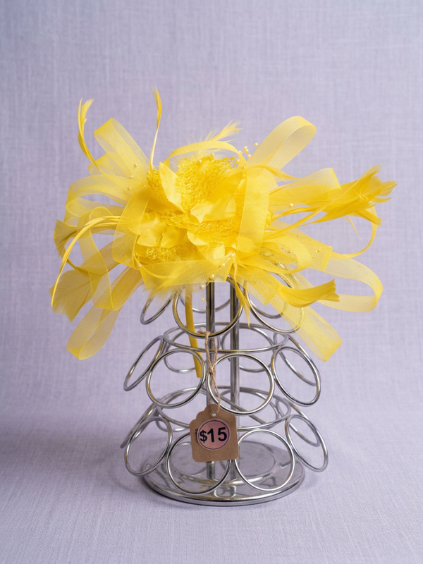 Radiant Canary Yellow Feather & Mesh Fascinator