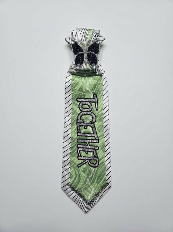 Custom Artisan "Together" Statement Tie – Hand-Finished Palm Print with Dazzling Crystal Accents