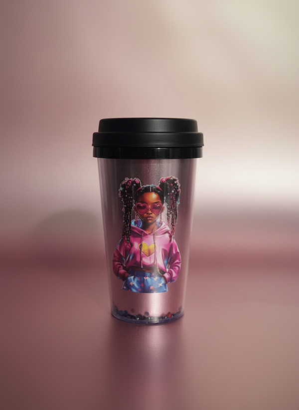 Custom Rose Gold Metallic Shaker Tumbler – Street Style Chibi in Pink Hoodie