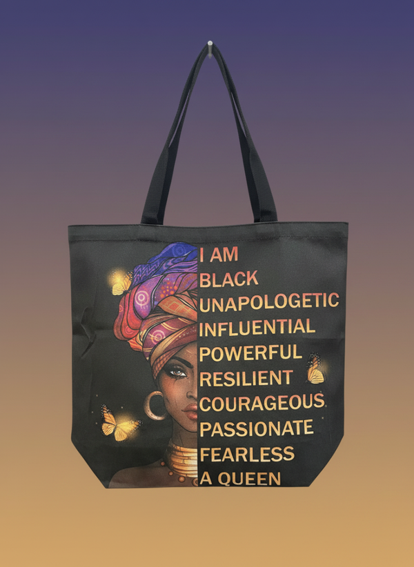 "I Am A Queen" Afrocentric Affirmation Tote Bag – Black Woman Empowerment Canvas Bag