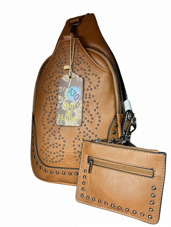 Tan studded Shoulder Bag Set
