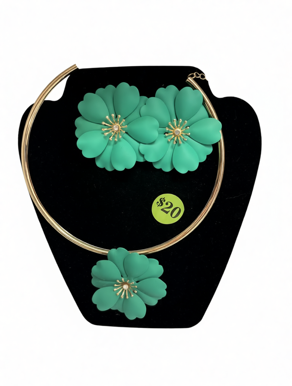 Emerald Bloom Statement Choker & Earring Set