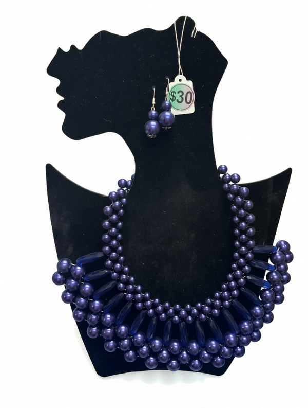 Royal Plum Layered Bead Necklace & Earring Set