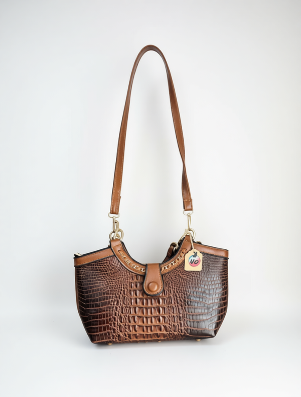 Auburn Croc‑Embossed Shoulder Purse w/wallet