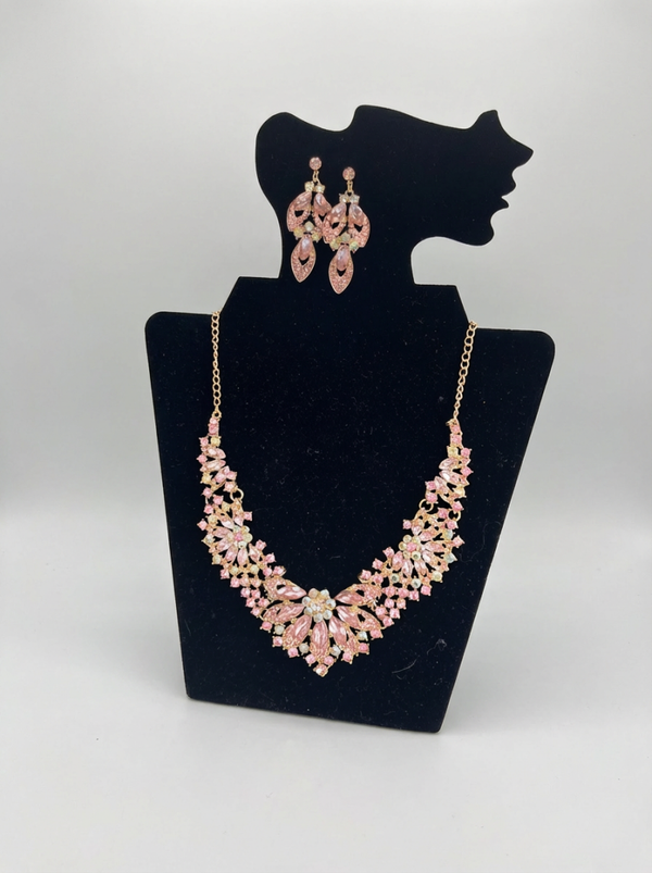 Blush Radiance Floral Necklace & Earring Set