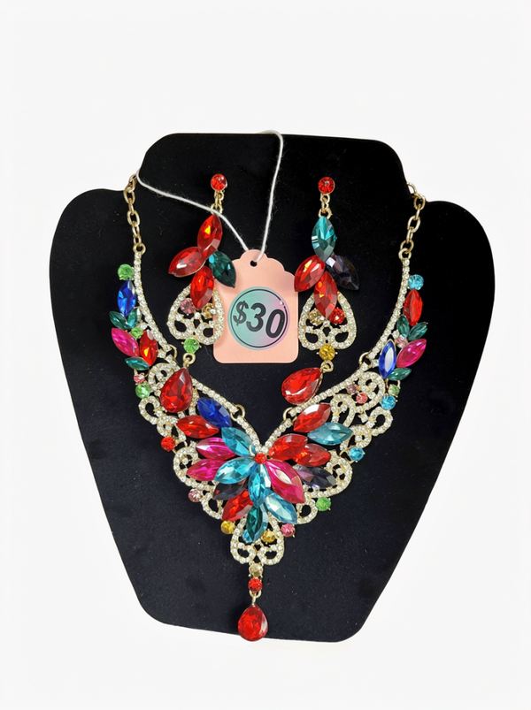 Radiant Monarch Multicolor Statement Necklace & Earring Set