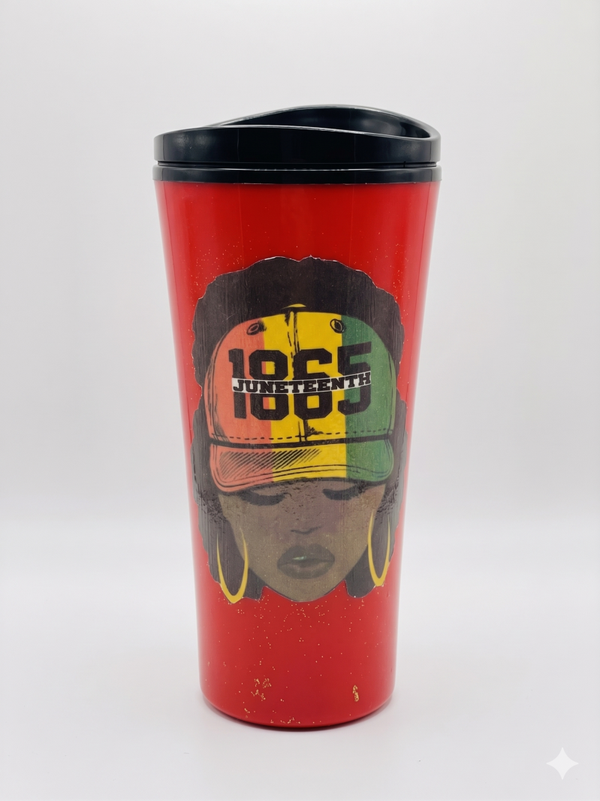 Custom Speckled Red "1865 Juneteenth" Travel Tumbler with Afrocentric Graphic