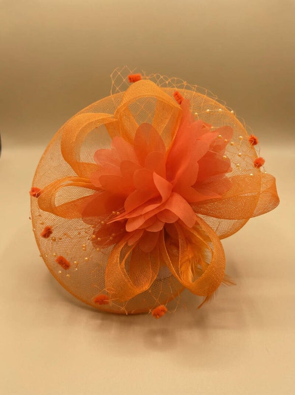 Mandarin Mesh Flower & Tulle Pillbox Fascinator