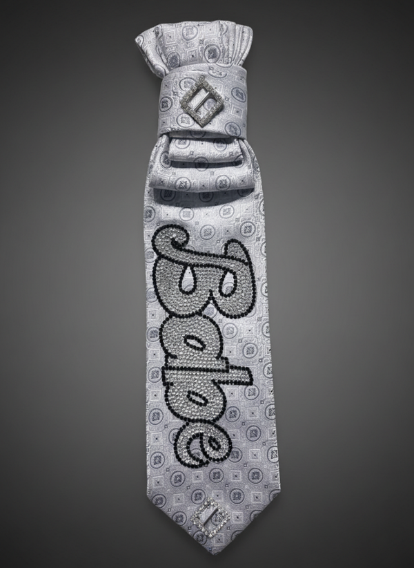 "Babe" Silver Jacquard Custom Rhinestone Tie