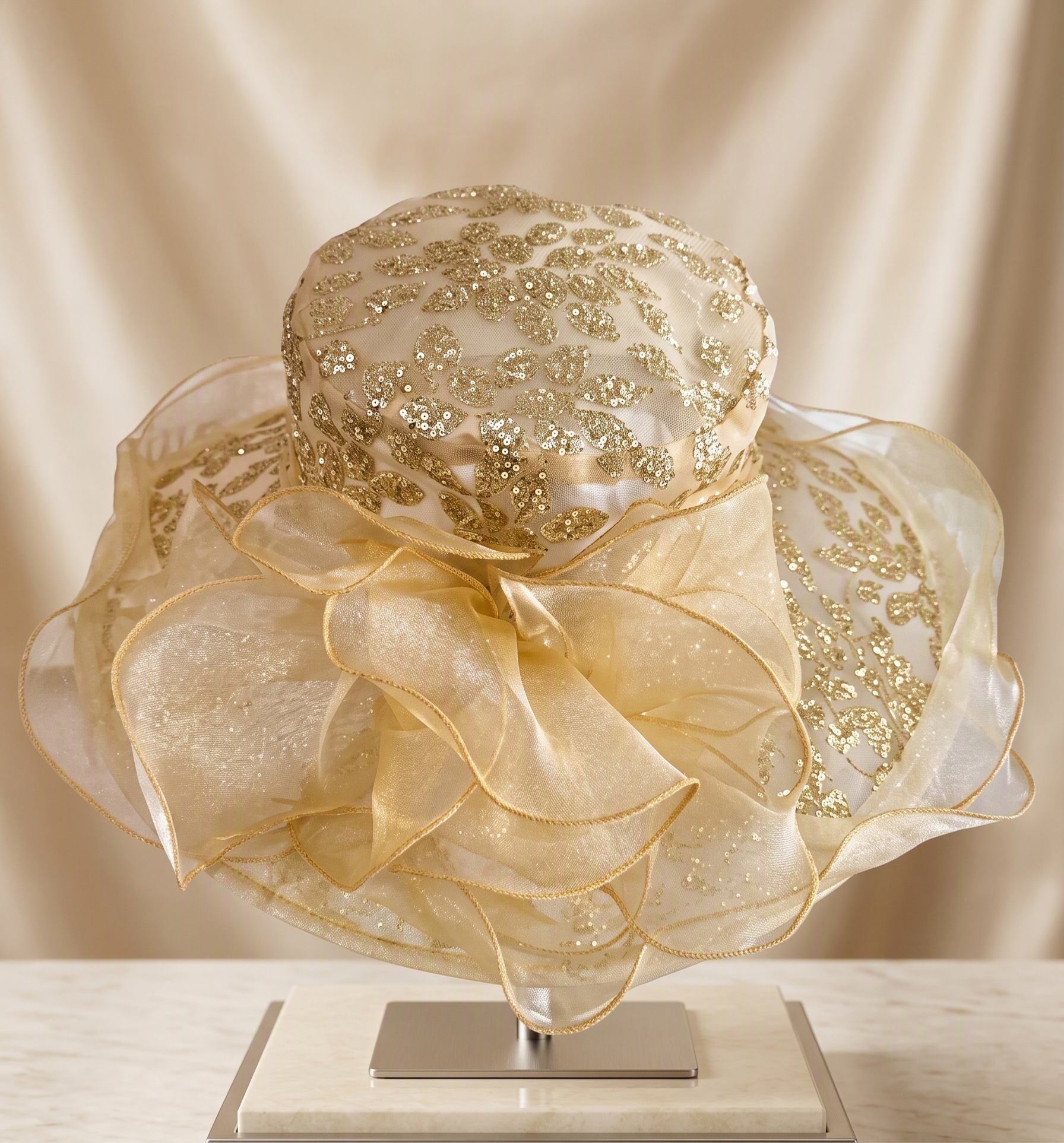 The "Gold Grace" Embroidered Organza Church Hat