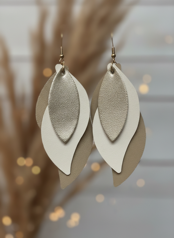 Layered Neutral Leaf Earrings
