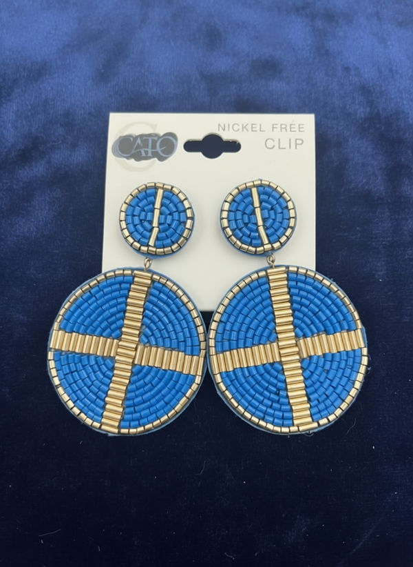Sapphire Cross Beaded Clip‑On Earrings