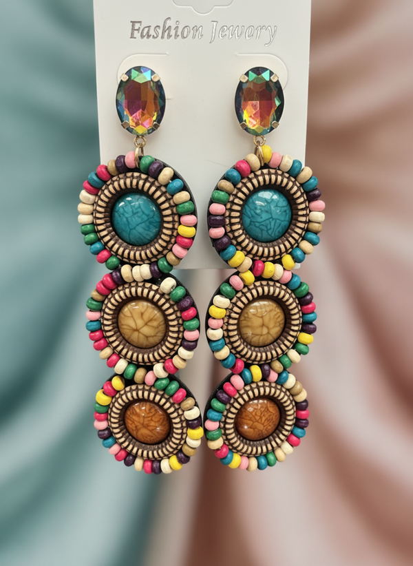 Tribal Sunrise Triple‑Tier Earrings