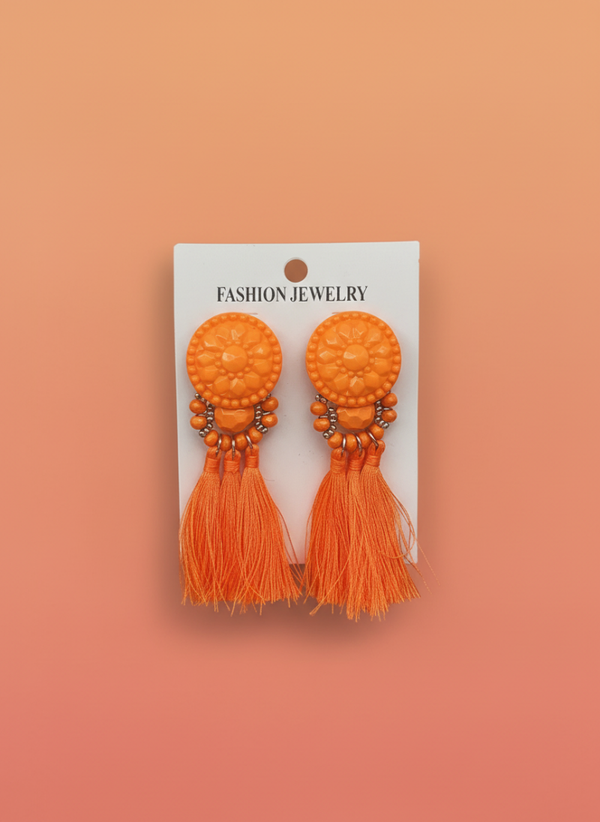 Tangerine Bloom Tassel Earrings