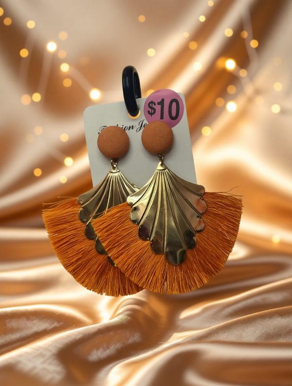 Tangerine Fan Fringe Earrings
