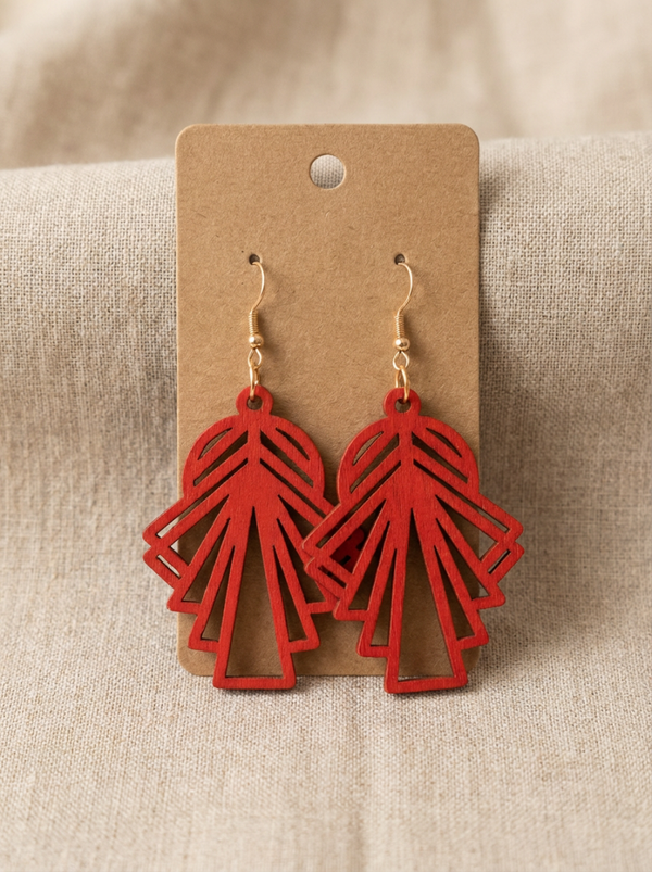 Crimson Carve Fan Earrings
