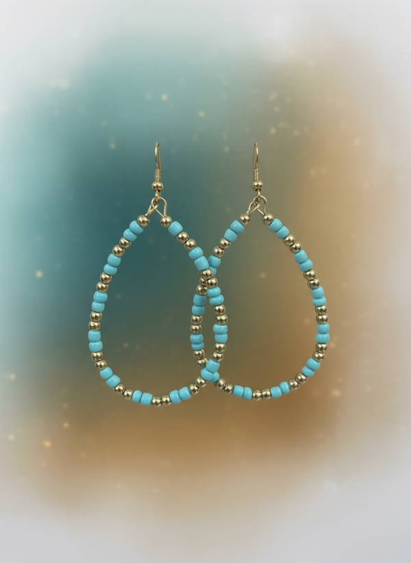Turquoise Horizon Beaded Teardrop Earrings