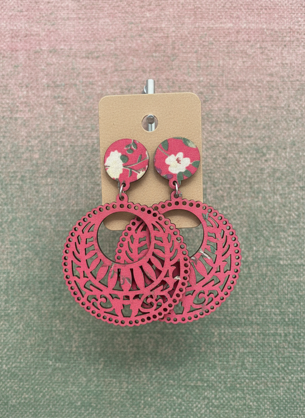 Rosy Bloom Filigree Drop Earrings