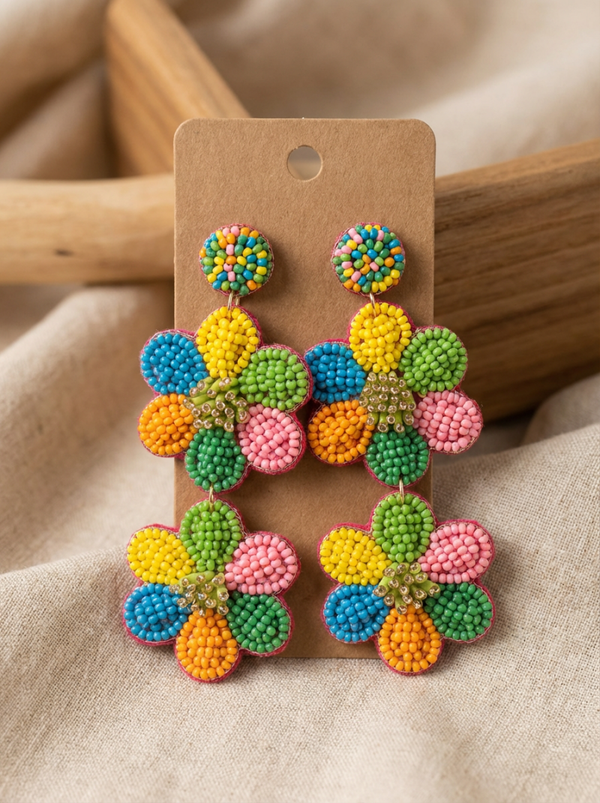 Fiesta Bloom Double‑Flower Earrings