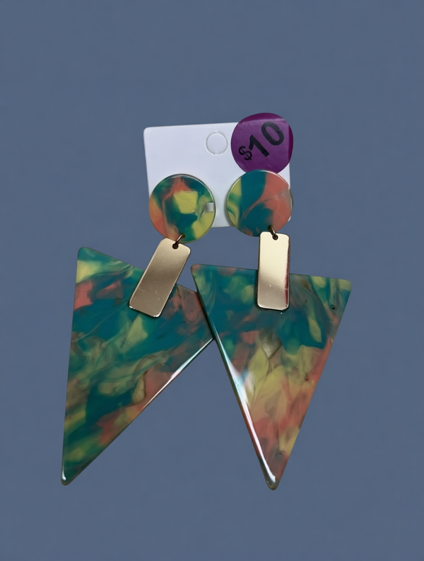Tropical Geo‑Marble Statement Earrings