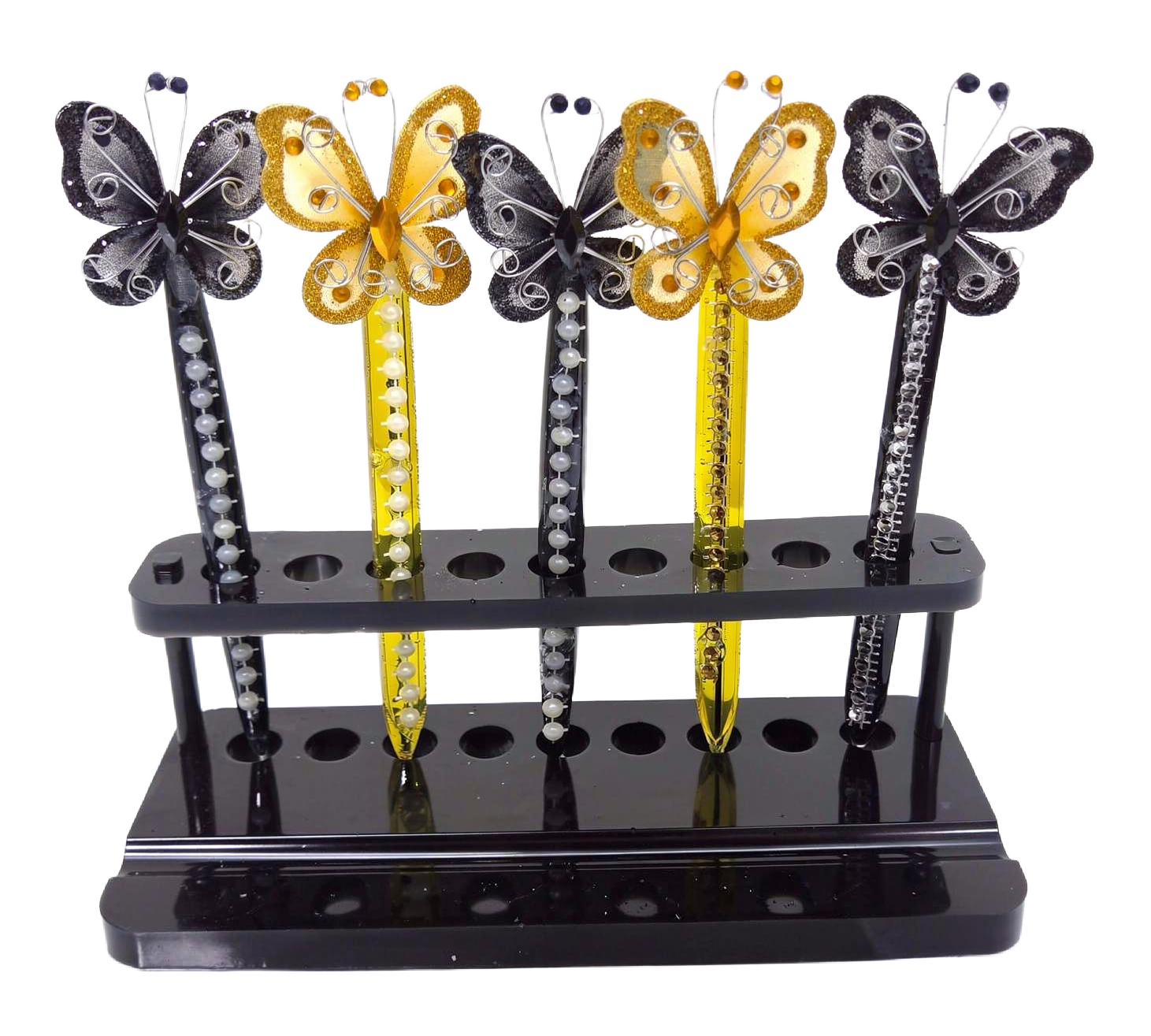 5 Butterfly Pen & Pen Holder Set