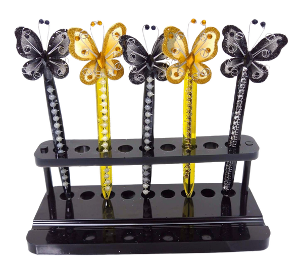 5 Butterfly Pen & Pen Holder Set