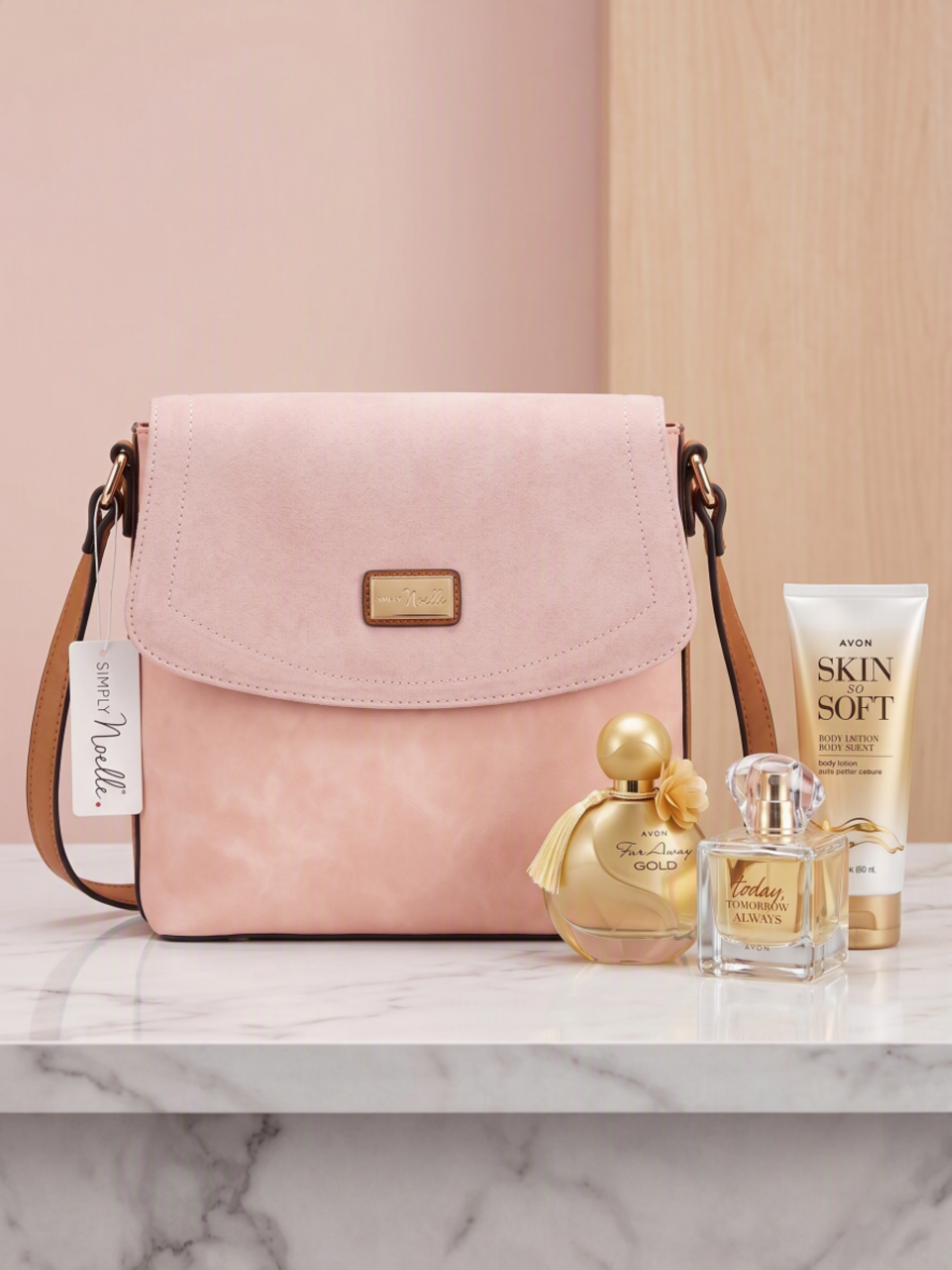 Simply Noelle Suedette and Faux Leather Crossbody Bag in Blush
