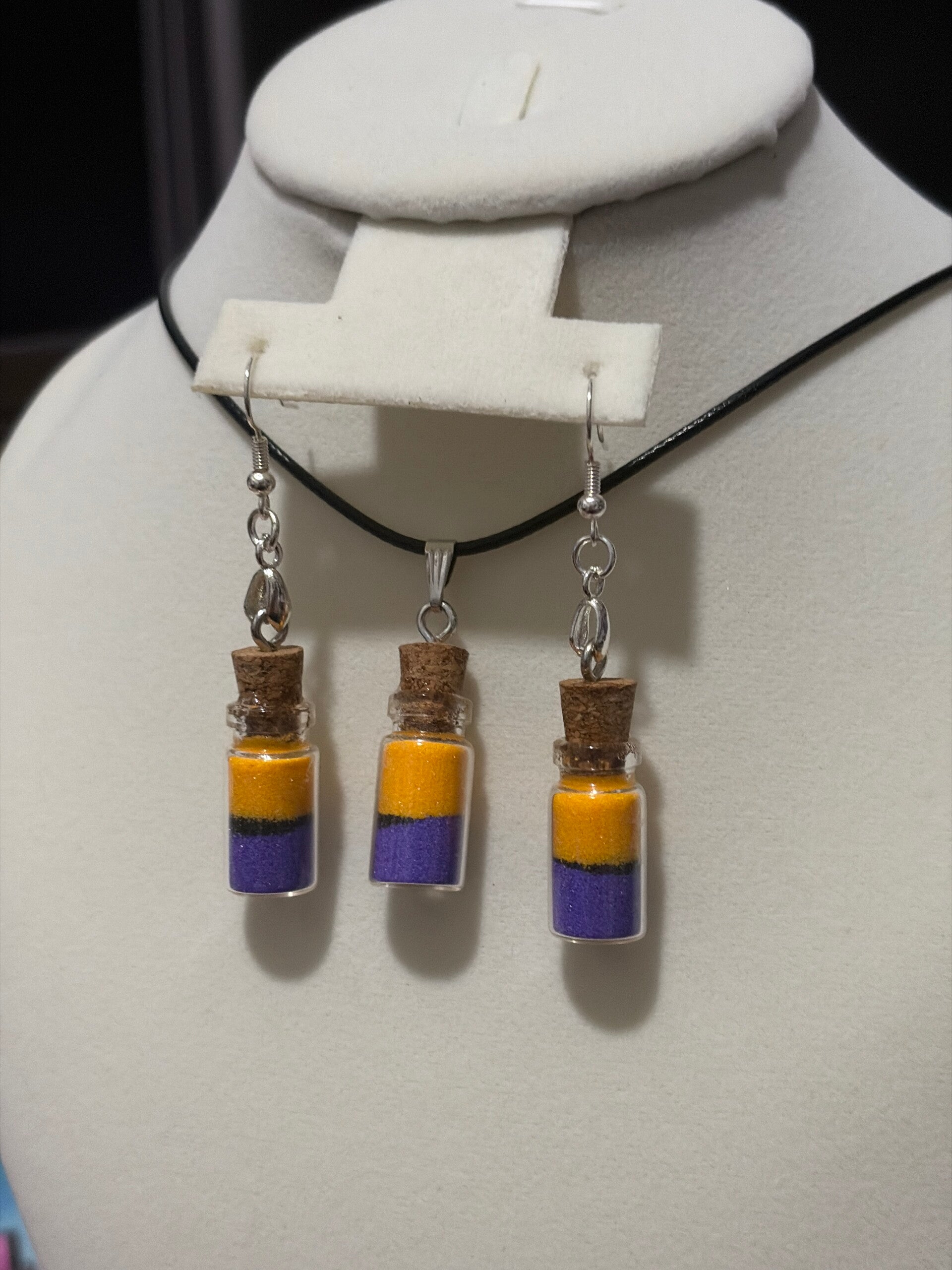 Necklace and earrings, set purple and gold