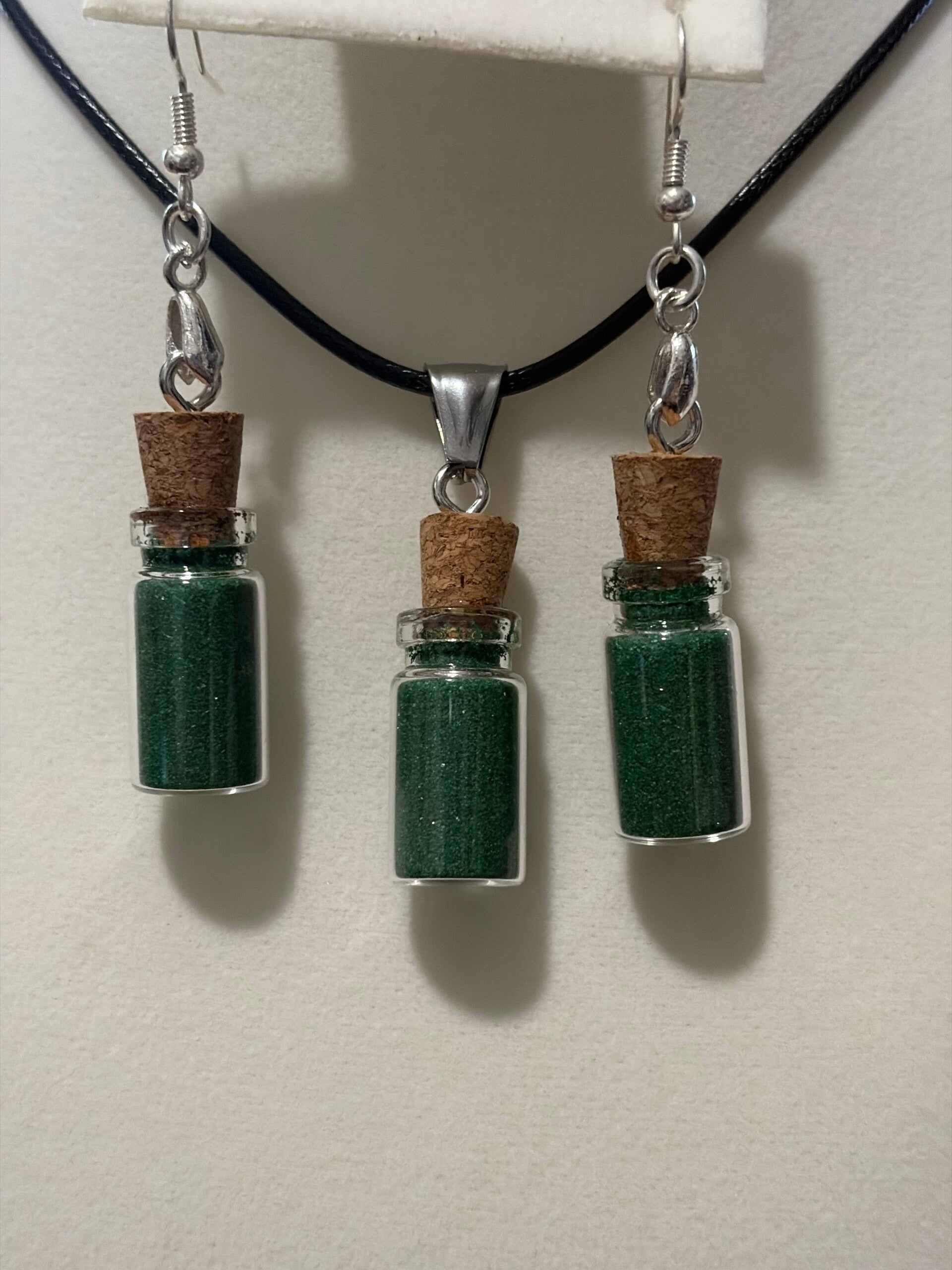 Necklace and earring  set dark green