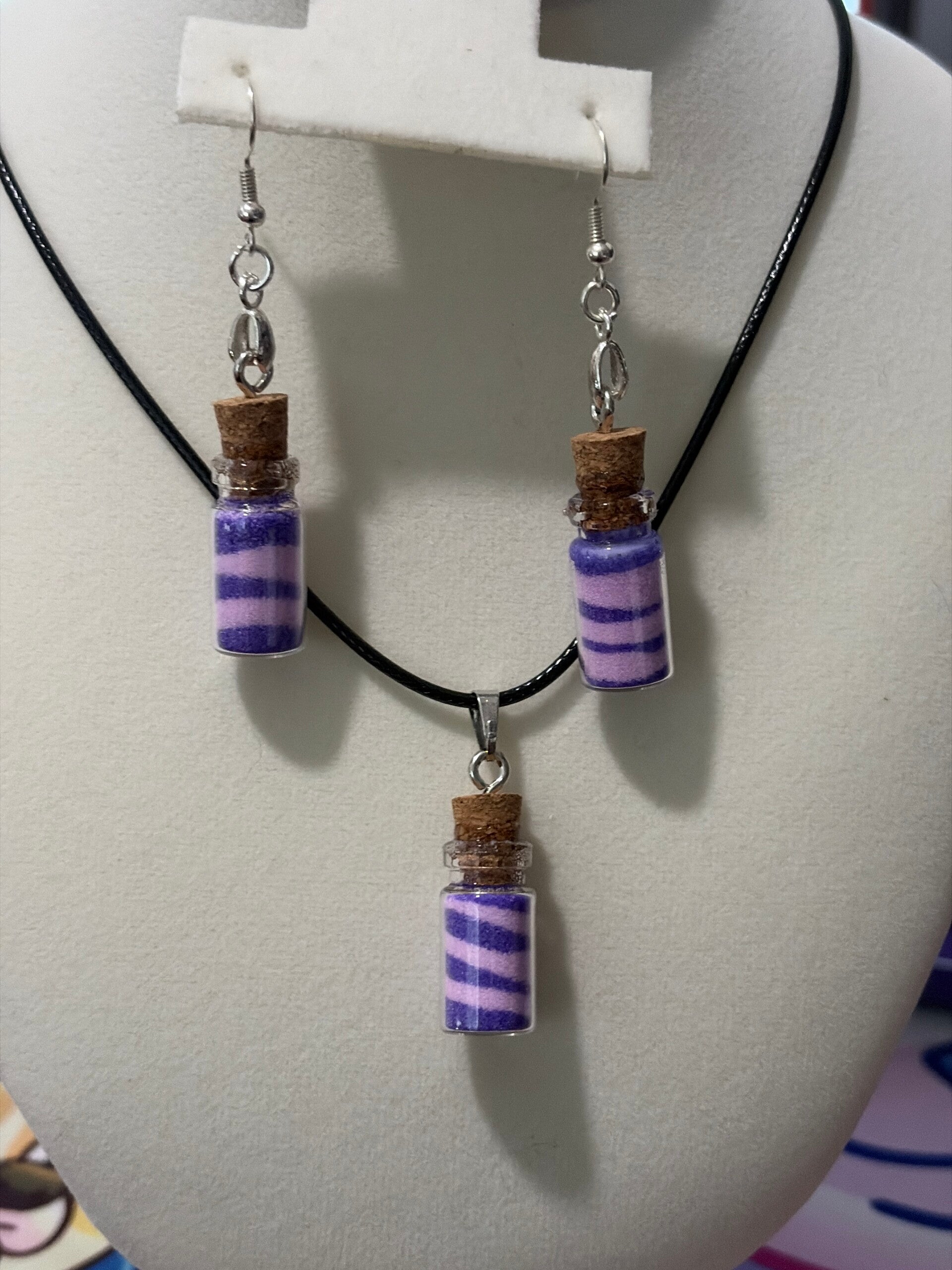 Dark purple light purple necklace, and earring set