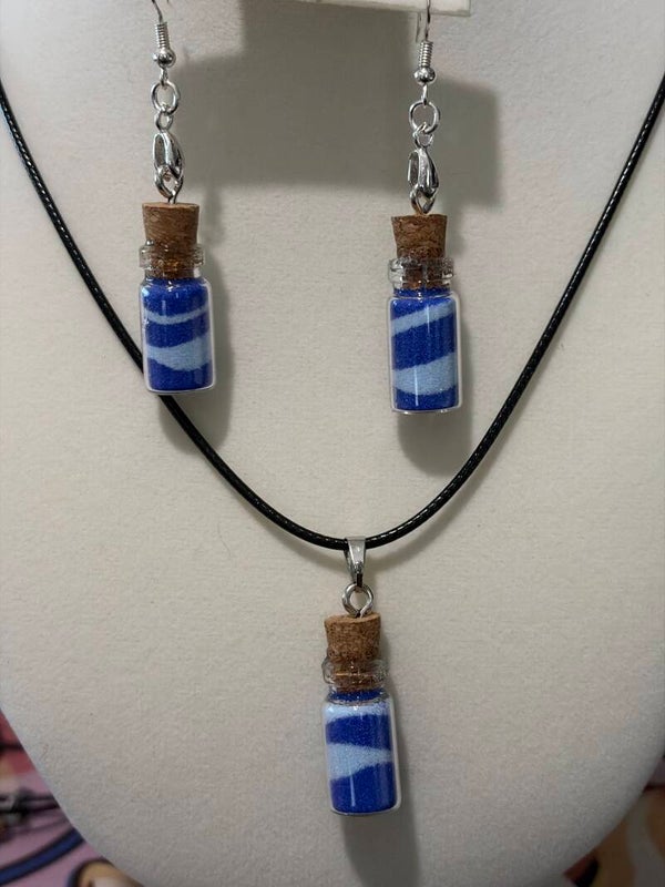 Dark blue and light blue necklace, and earrings set