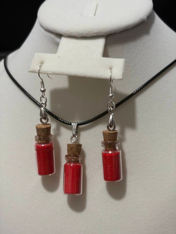 Necklace and earring  set dark red